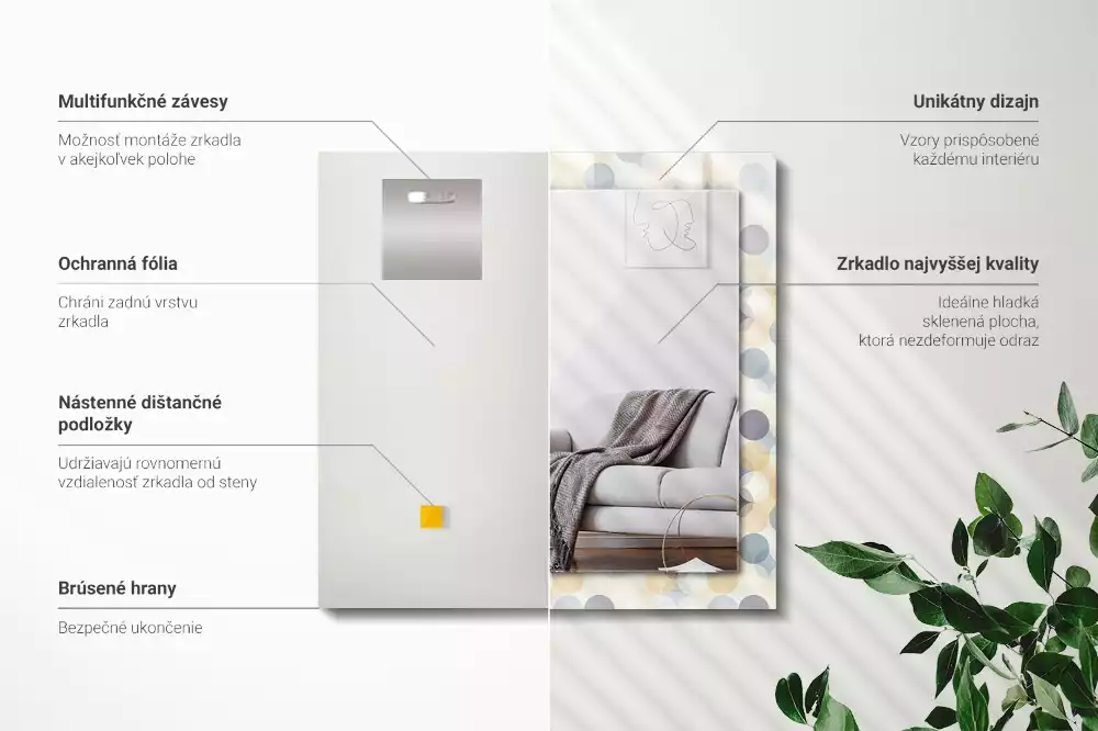 Specchio rettangolare con cornice stampata Motivi rotondi colorati