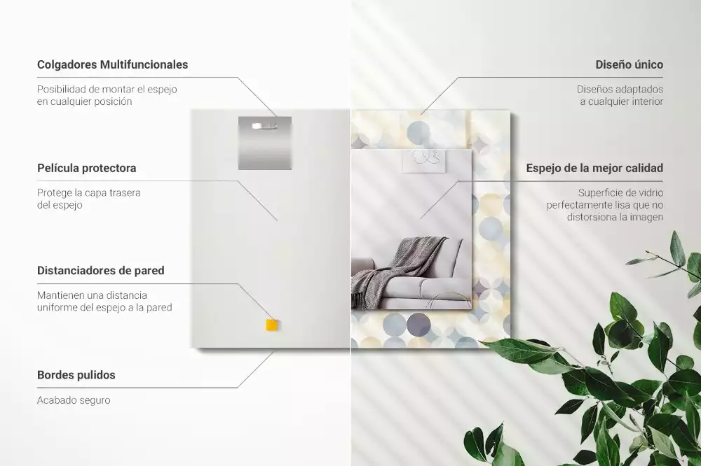 Specchio rettangolare con cornice stampata Motivi rotondi colorati