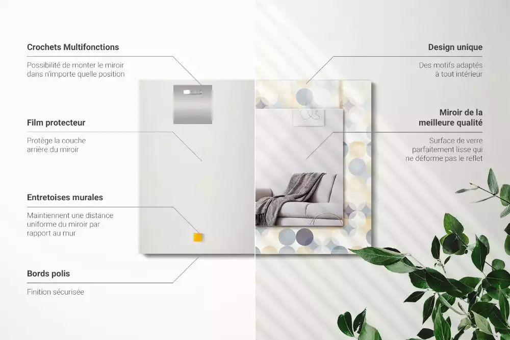 Specchio rettangolare con cornice stampata Motivi rotondi colorati