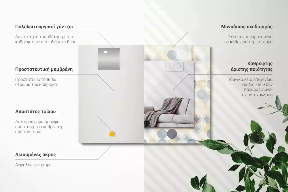 Specchio rettangolare con cornice stampata Motivi rotondi colorati