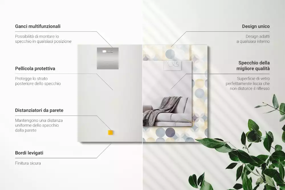 Specchio rettangolare con cornice stampata Motivi rotondi colorati