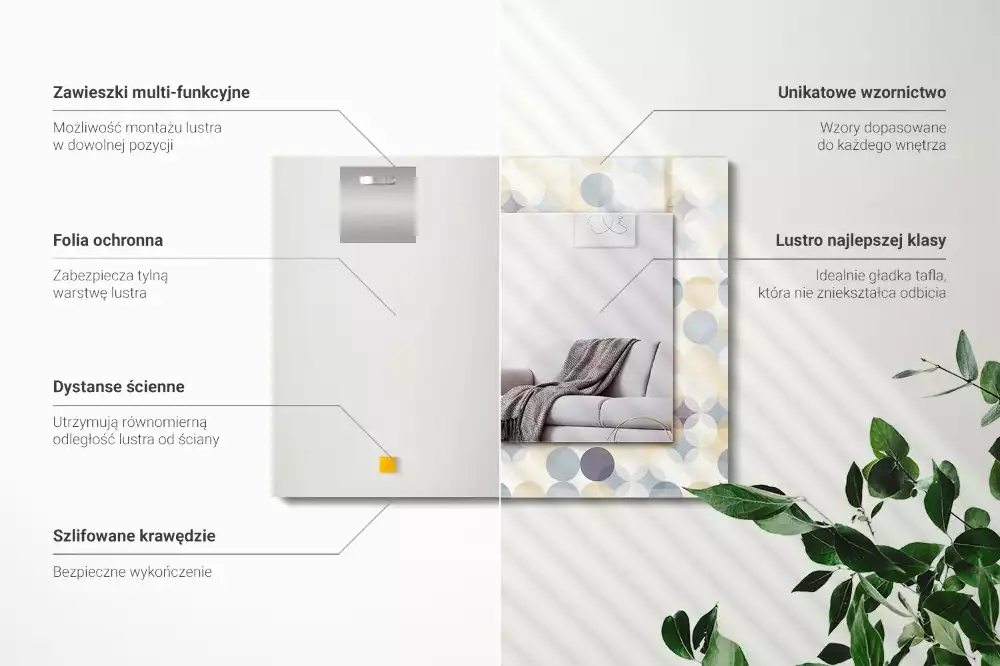 Specchio rettangolare con cornice stampata Motivi rotondi colorati