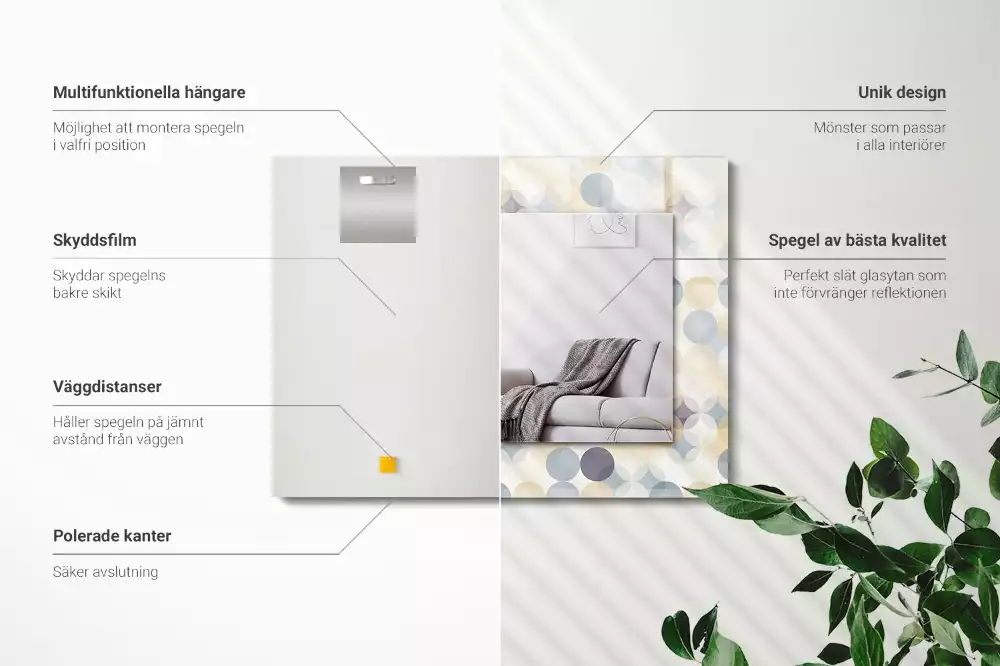 Specchio rettangolare con cornice stampata Motivi rotondi colorati