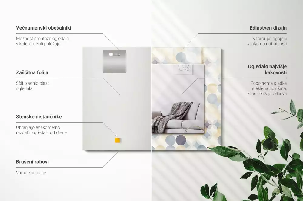 Specchio rettangolare con cornice stampata Motivi rotondi colorati