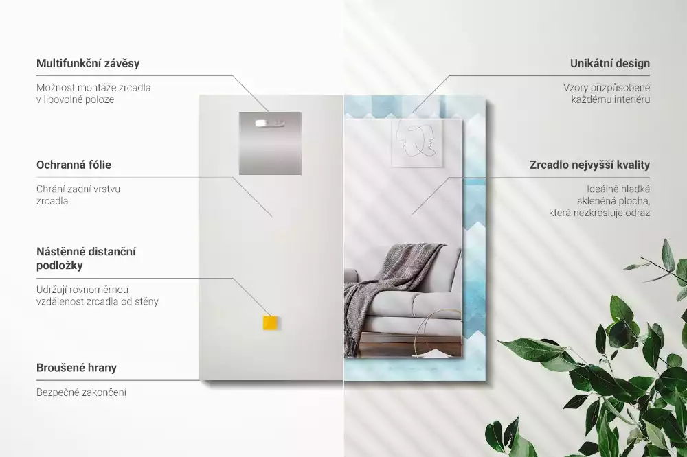 Specchio rettangolare stampato Motivo a gradiente a zigzag