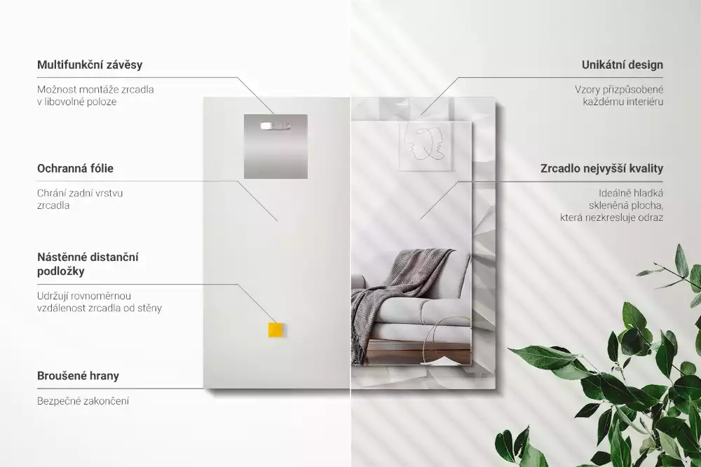 Specchio rettangolare con cornice stampata Forme geometriche astratte