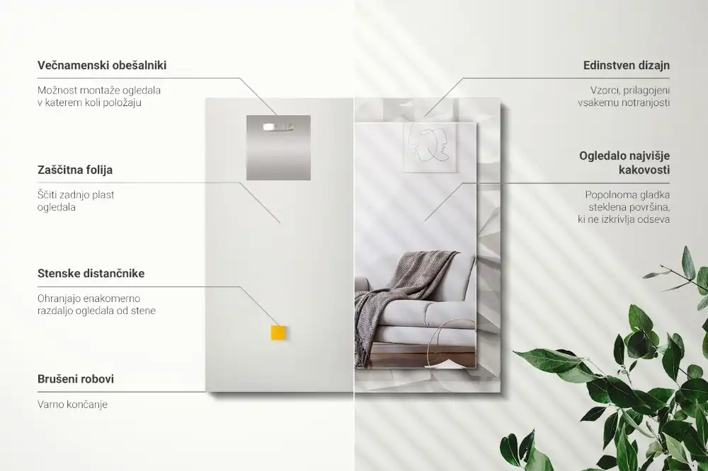 Specchio rettangolare con cornice stampata Forme geometriche astratte