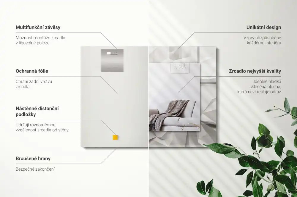 Specchio rettangolare con cornice stampata Forme geometriche astratte