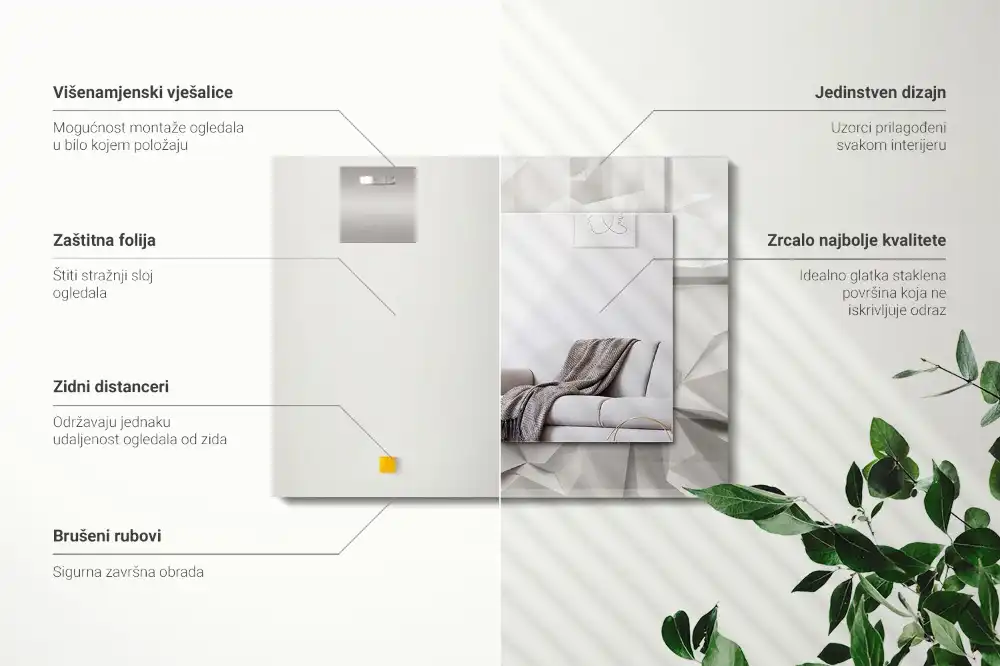 Specchio rettangolare con cornice stampata Forme geometriche astratte