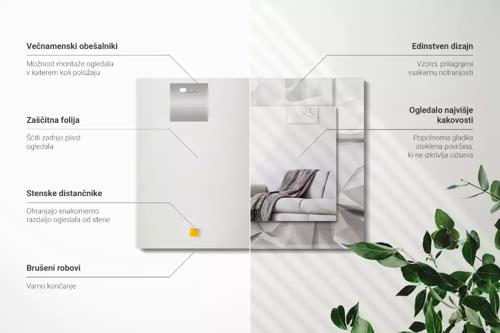 Specchio rettangolare con cornice stampata Forme geometriche astratte