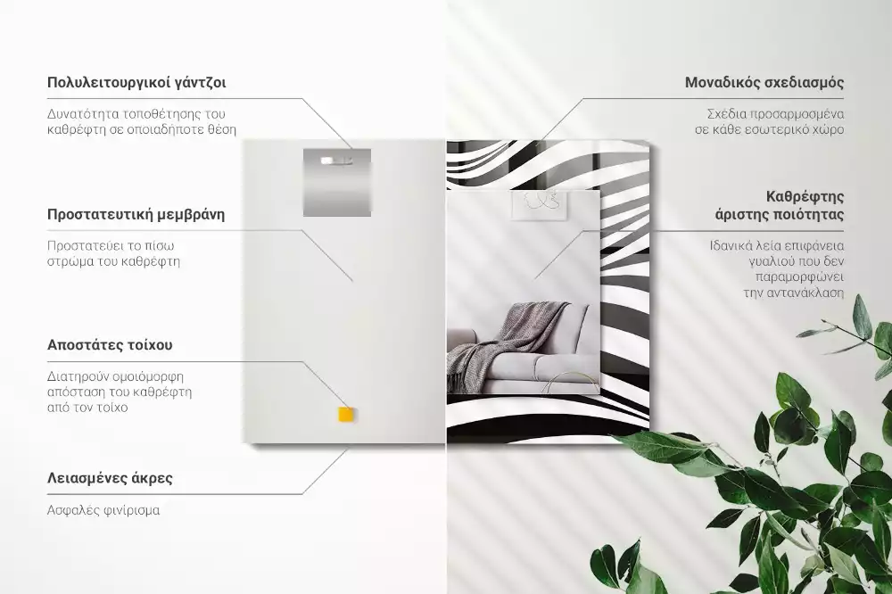 Specchio rettangolare decoro Onde bianche e nere