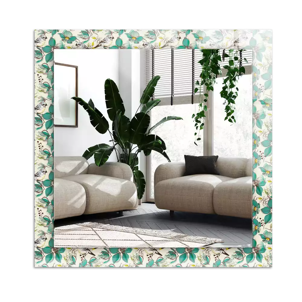 Specchio rettangolare con cornice stampata Uccelli e fiori