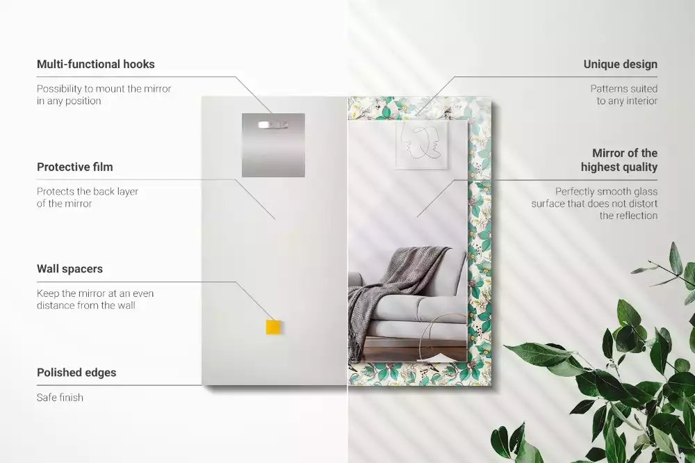 Specchio rettangolare con cornice stampata Uccelli e fiori