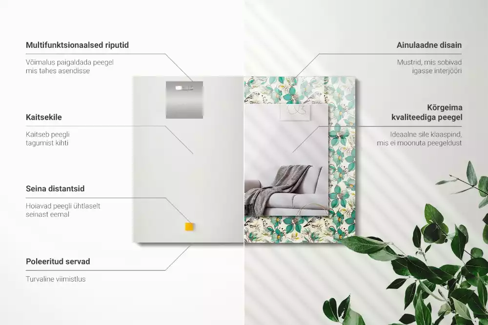 Specchio rettangolare con cornice stampata Uccelli e fiori