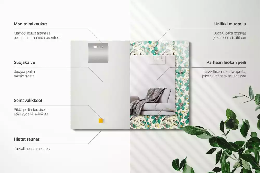 Specchio rettangolare con cornice stampata Uccelli e fiori