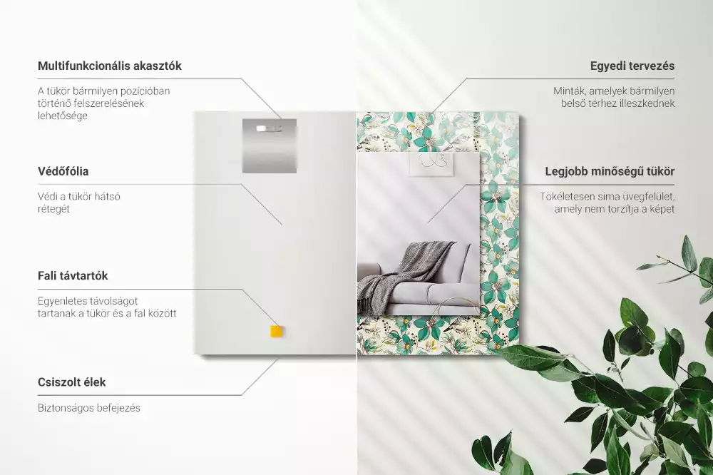 Specchio rettangolare con cornice stampata Uccelli e fiori