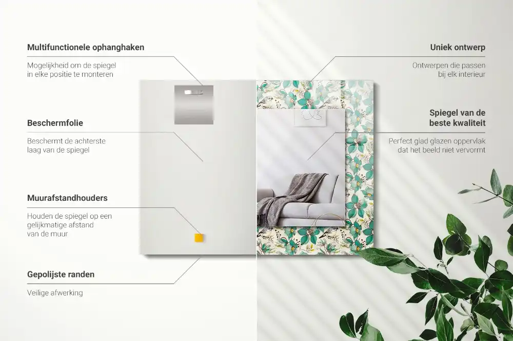 Specchio rettangolare con cornice stampata Uccelli e fiori