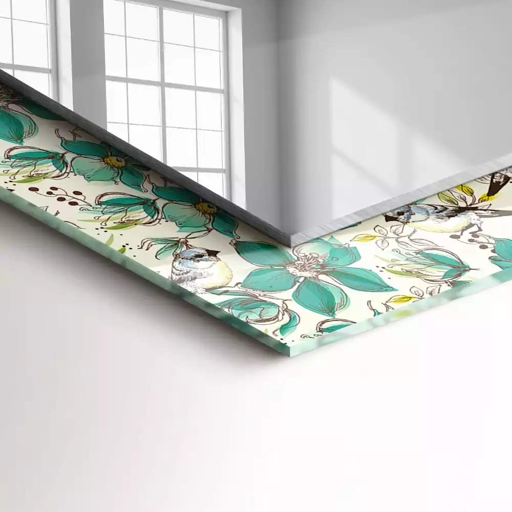 Specchio rettangolare con cornice stampata Uccelli e fiori