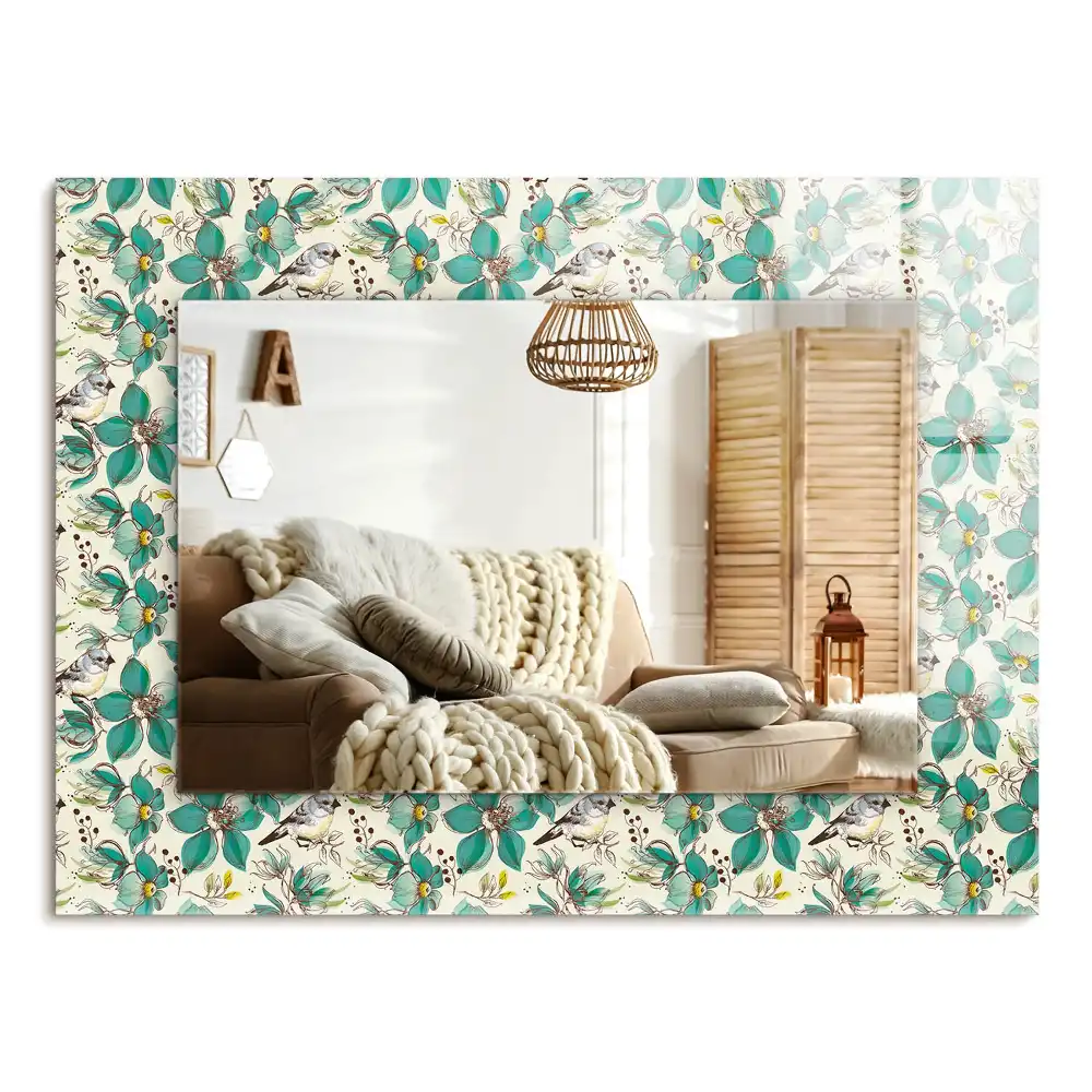 Specchio rettangolare con cornice stampata Uccelli e fiori