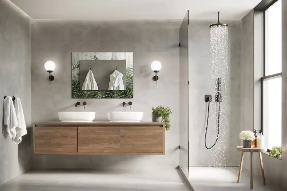 Specchio rettangolare con cornice stampata Foglie di felce verdi