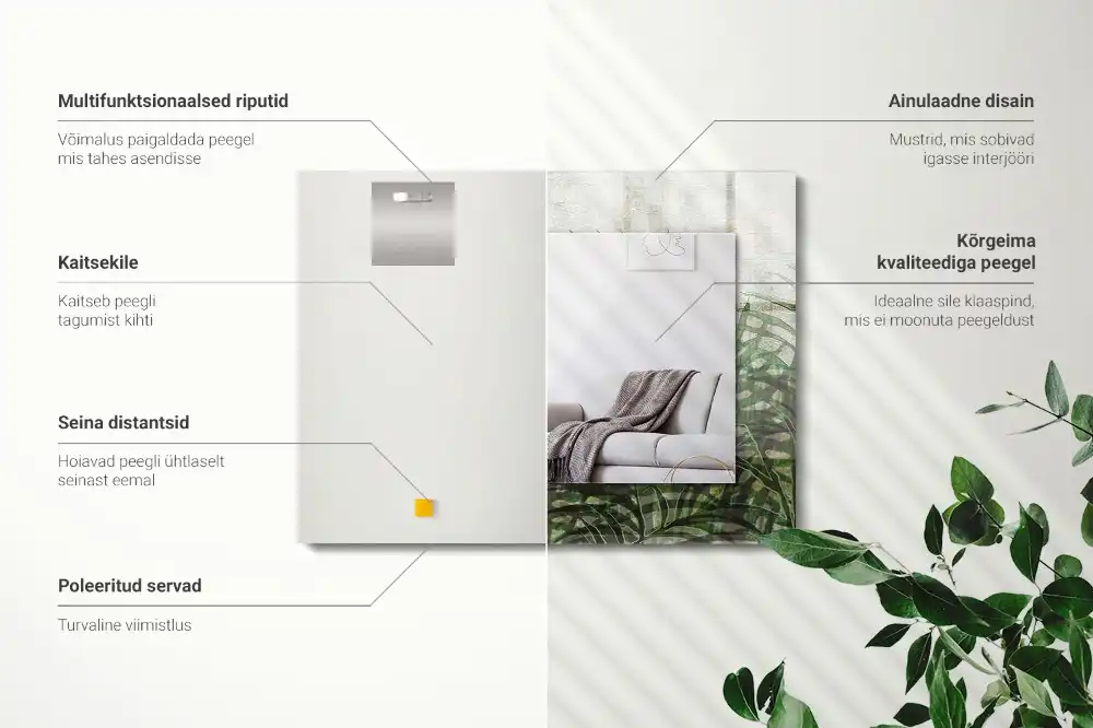 Specchio rettangolare con cornice stampata Foglie di felce verdi