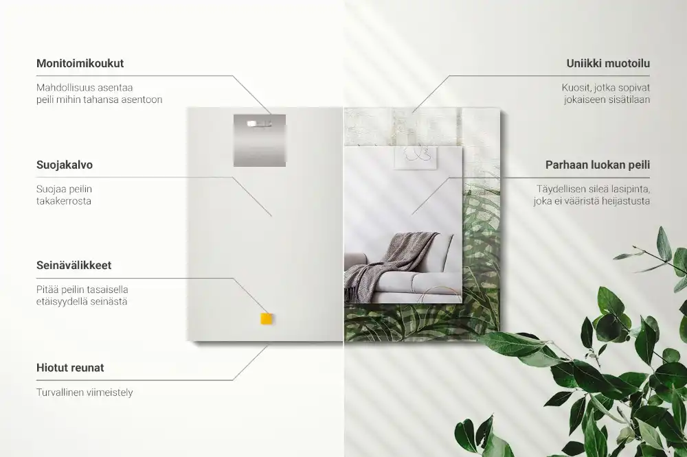 Specchio rettangolare con cornice stampata Foglie di felce verdi