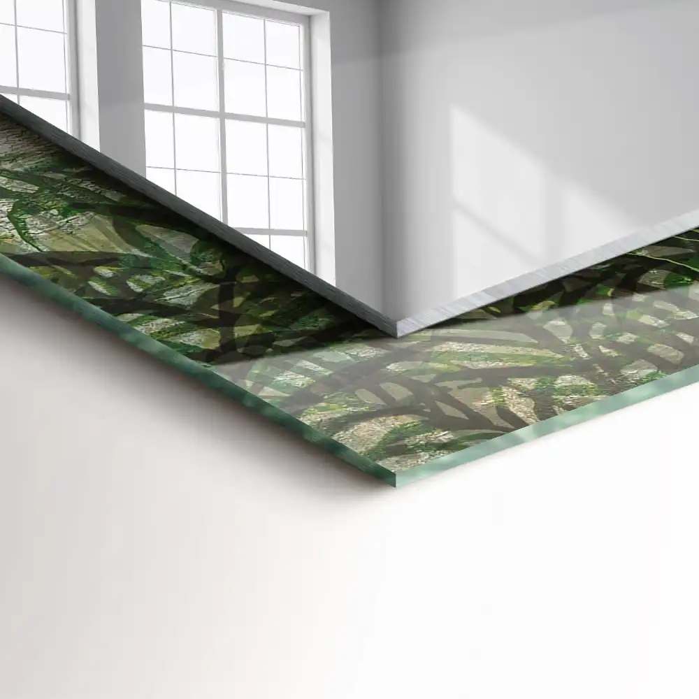 Specchio rettangolare con cornice stampata Foglie di felce verdi