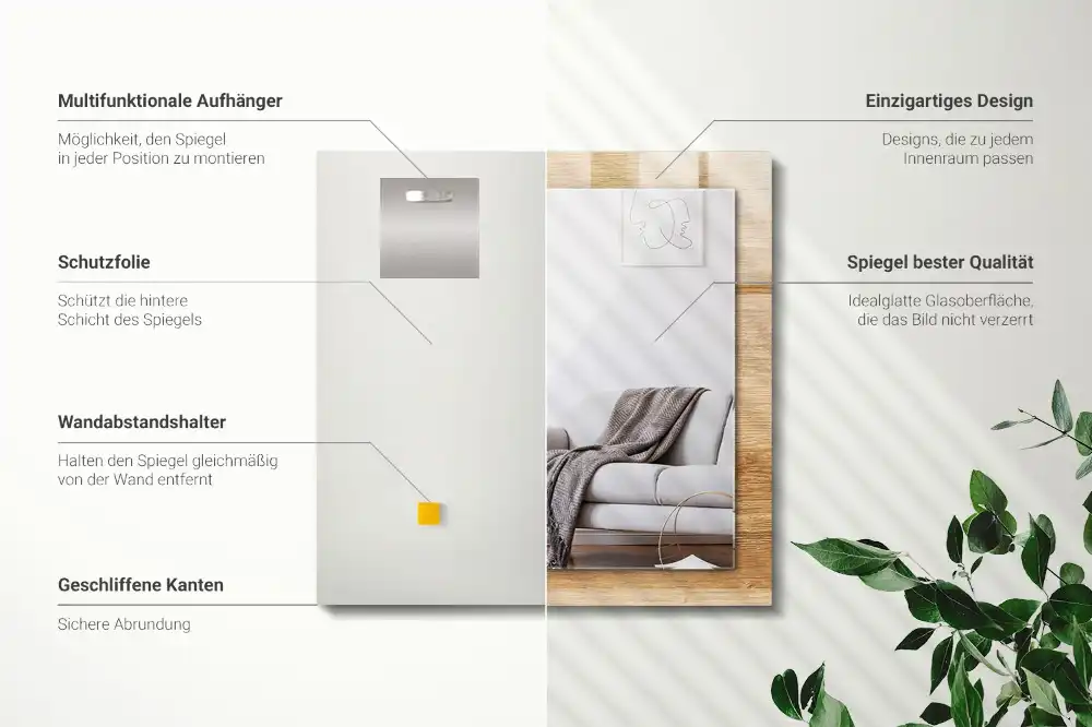 Specchio rettangolare stampato Legno con struttura