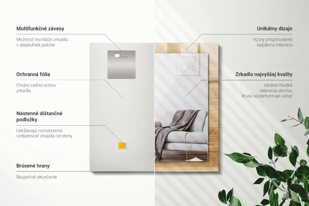 Specchio rettangolare stampato Legno con struttura