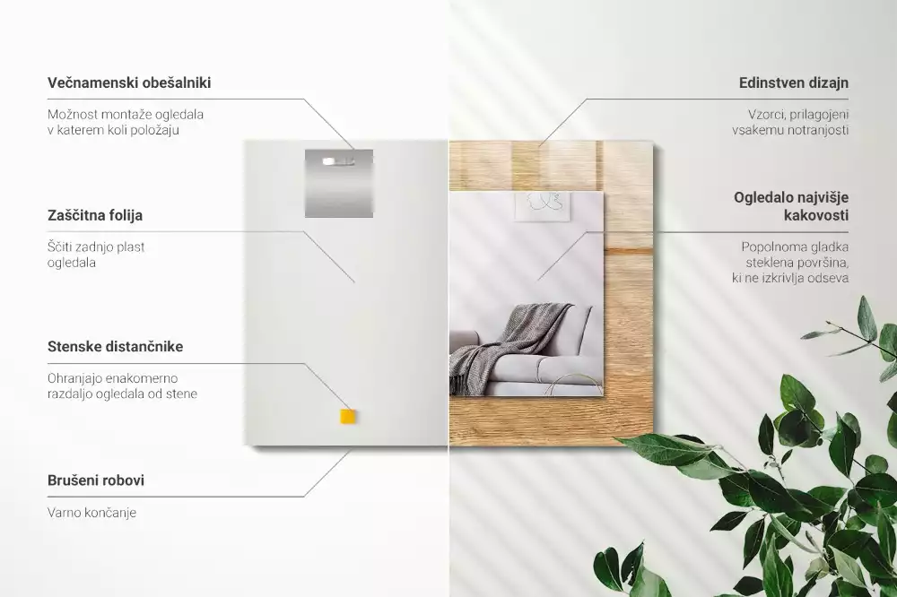 Specchio rettangolare stampato Legno con struttura