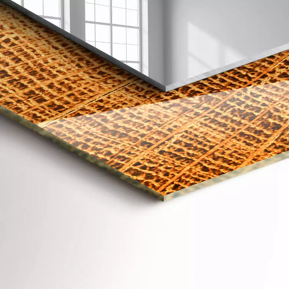 Specchio rettangolare con cornice stampata Sezione trasversale di un tronco d'albero con anelli di crescita