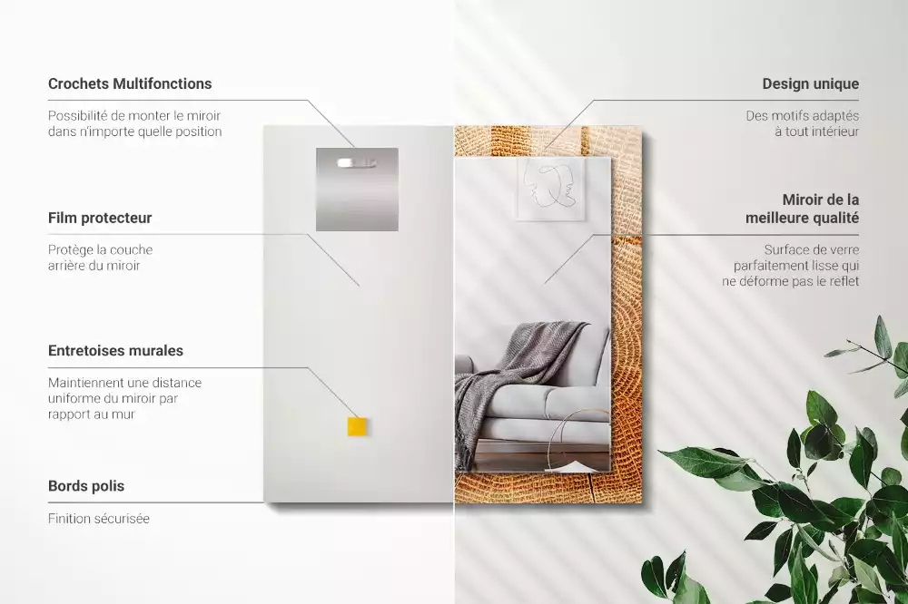 Specchio rettangolare con cornice stampata Sezione trasversale di un tronco d'albero con anelli di crescita