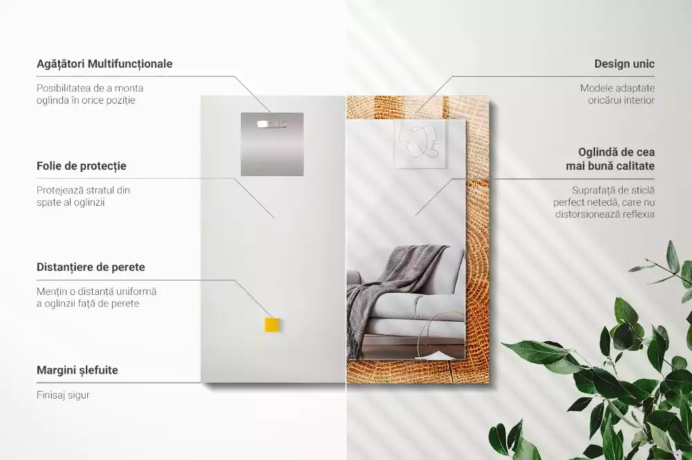 Specchio rettangolare con cornice stampata Sezione trasversale di un tronco d'albero con anelli di crescita