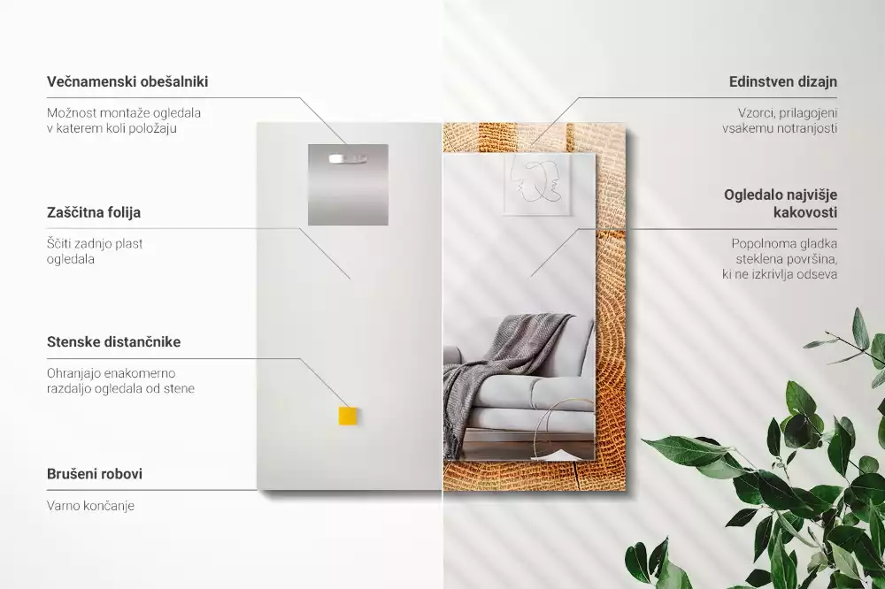 Specchio rettangolare con cornice stampata Sezione trasversale di un tronco d'albero con anelli di crescita