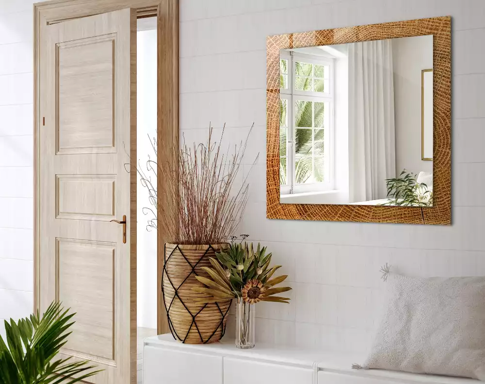 Specchio rettangolare con cornice stampata Sezione trasversale di un tronco d'albero con anelli di crescita