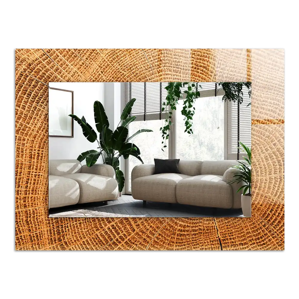 Specchio rettangolare con cornice stampata Sezione trasversale di un tronco d'albero con anelli di crescita