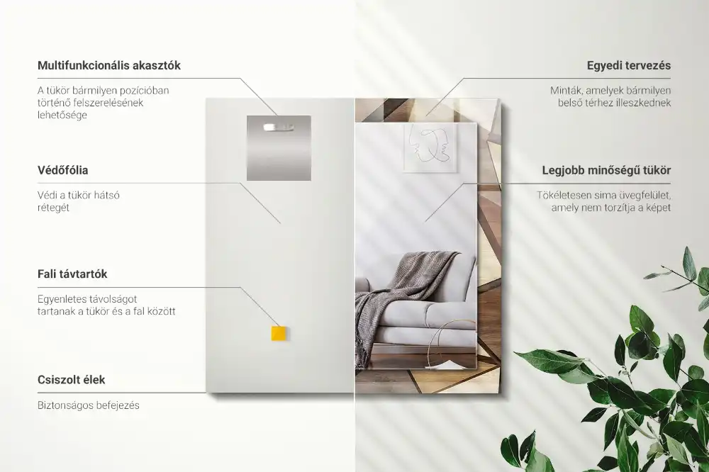 Specchio rettangolare stampato Motivi geometrici in legno