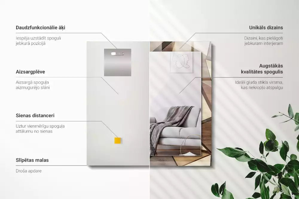 Specchio rettangolare stampato Motivi geometrici in legno