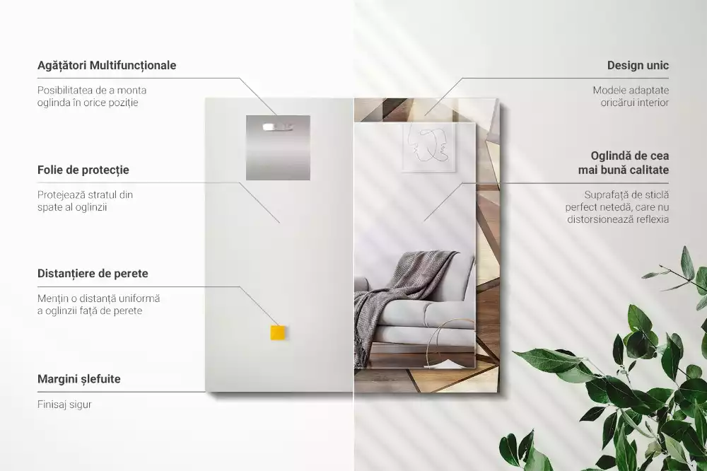 Specchio rettangolare stampato Motivi geometrici in legno