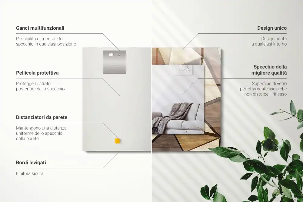 Specchio rettangolare stampato Motivi geometrici in legno