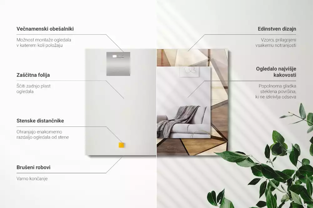 Specchio rettangolare stampato Motivi geometrici in legno