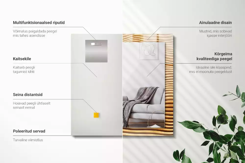 Specchio rettangolare decoro Onde di legno