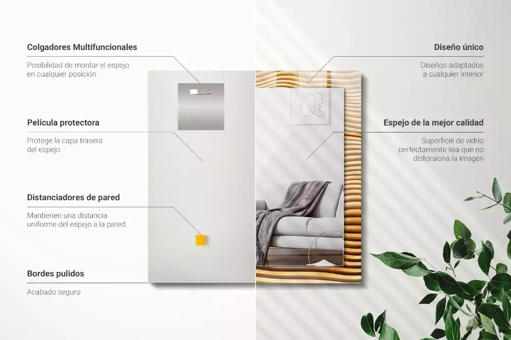 Specchio rettangolare decoro Onde di legno