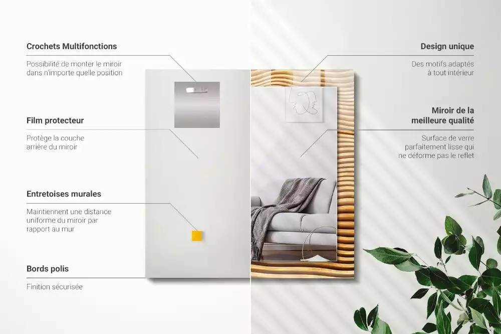 Specchio rettangolare decoro Onde di legno