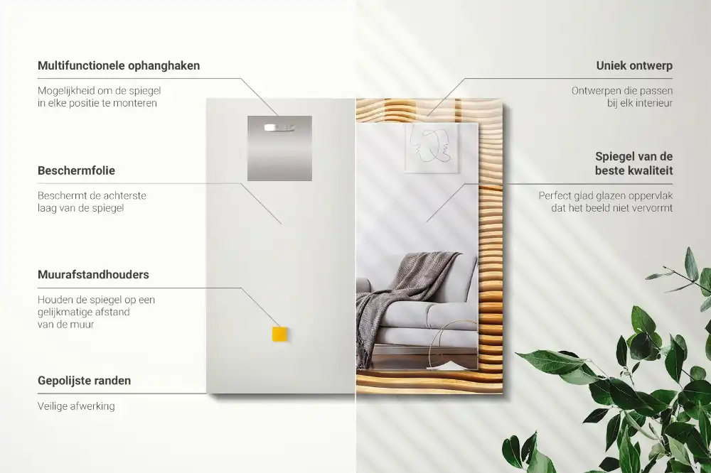 Specchio rettangolare decoro Onde di legno