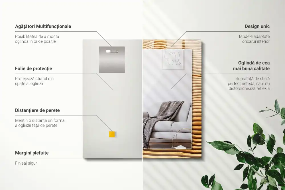 Specchio rettangolare decoro Onde di legno