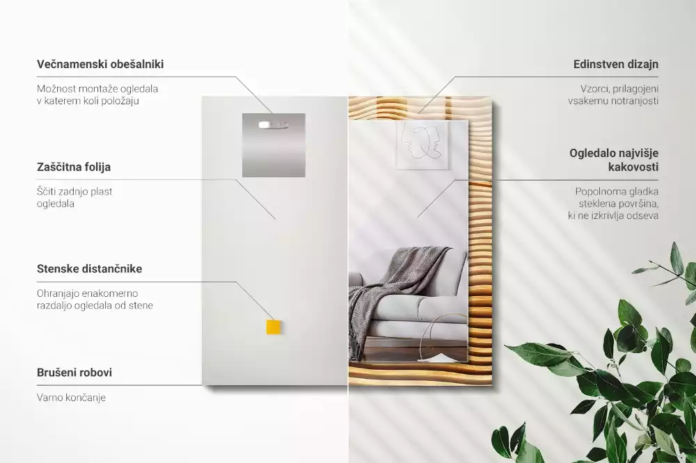 Specchio rettangolare decoro Onde di legno