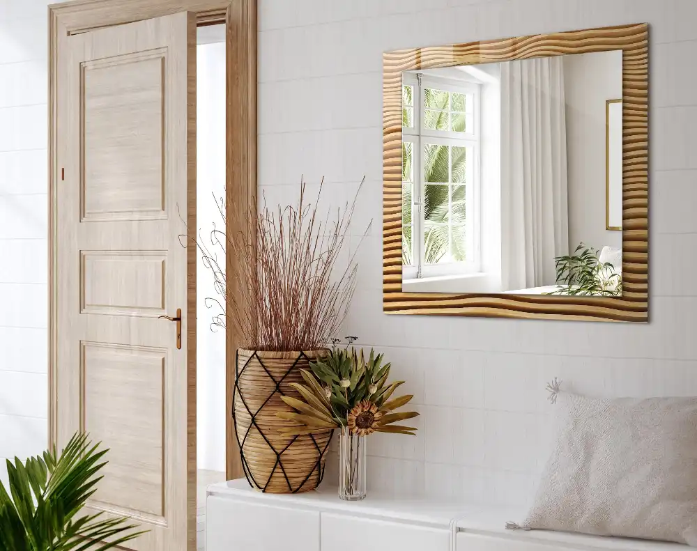 Specchio rettangolare decoro Onde di legno