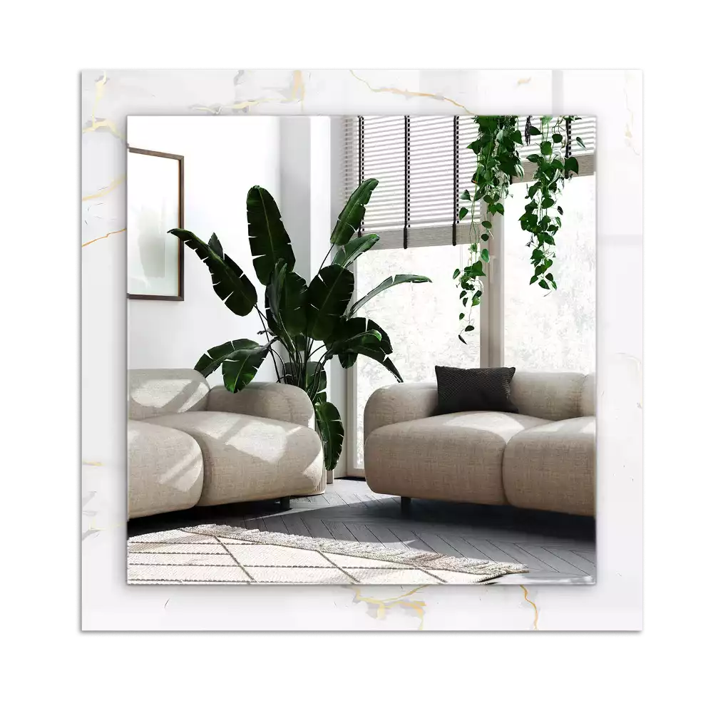 Specchio rettangolare con cornice stampata Motivo in marmo bianco