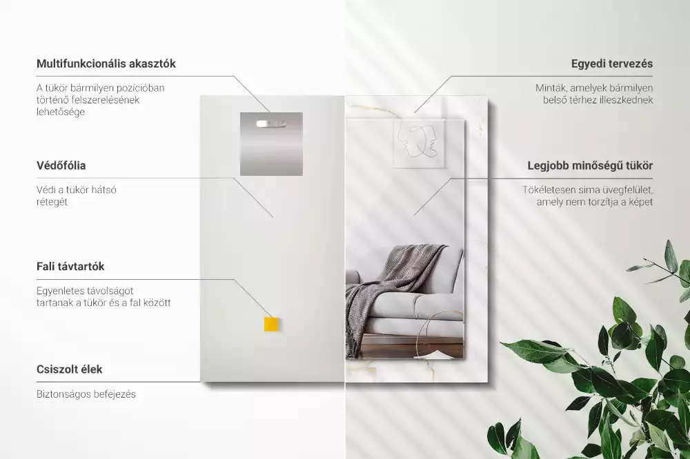 Specchio rettangolare con cornice stampata Motivo in marmo bianco